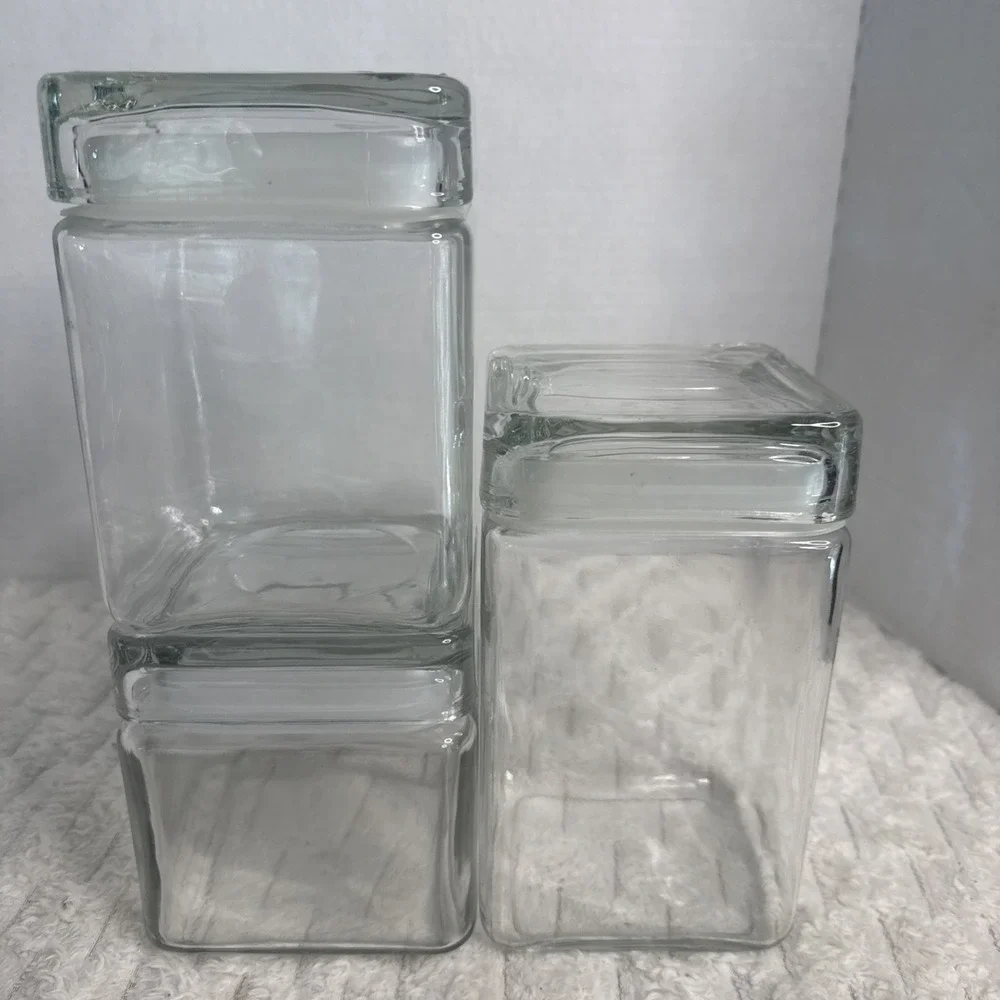 VTG Anchor Hocking Canada Glass Stackable Square Canister Airtight Lid Vessel